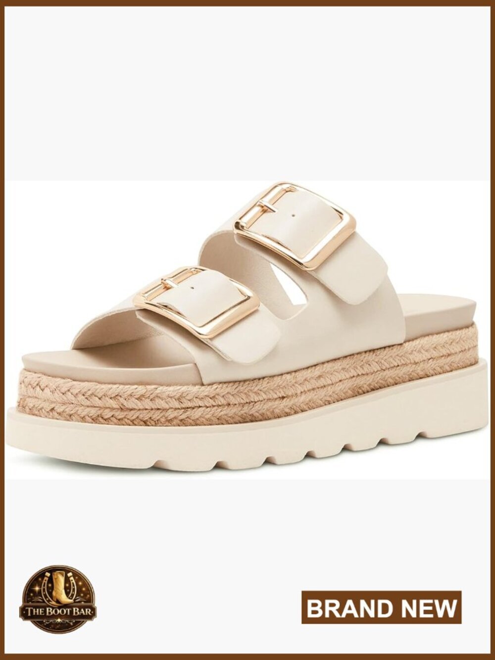 Raffia Platform Slide Sandals with Buckle - Summer Beach Wedge